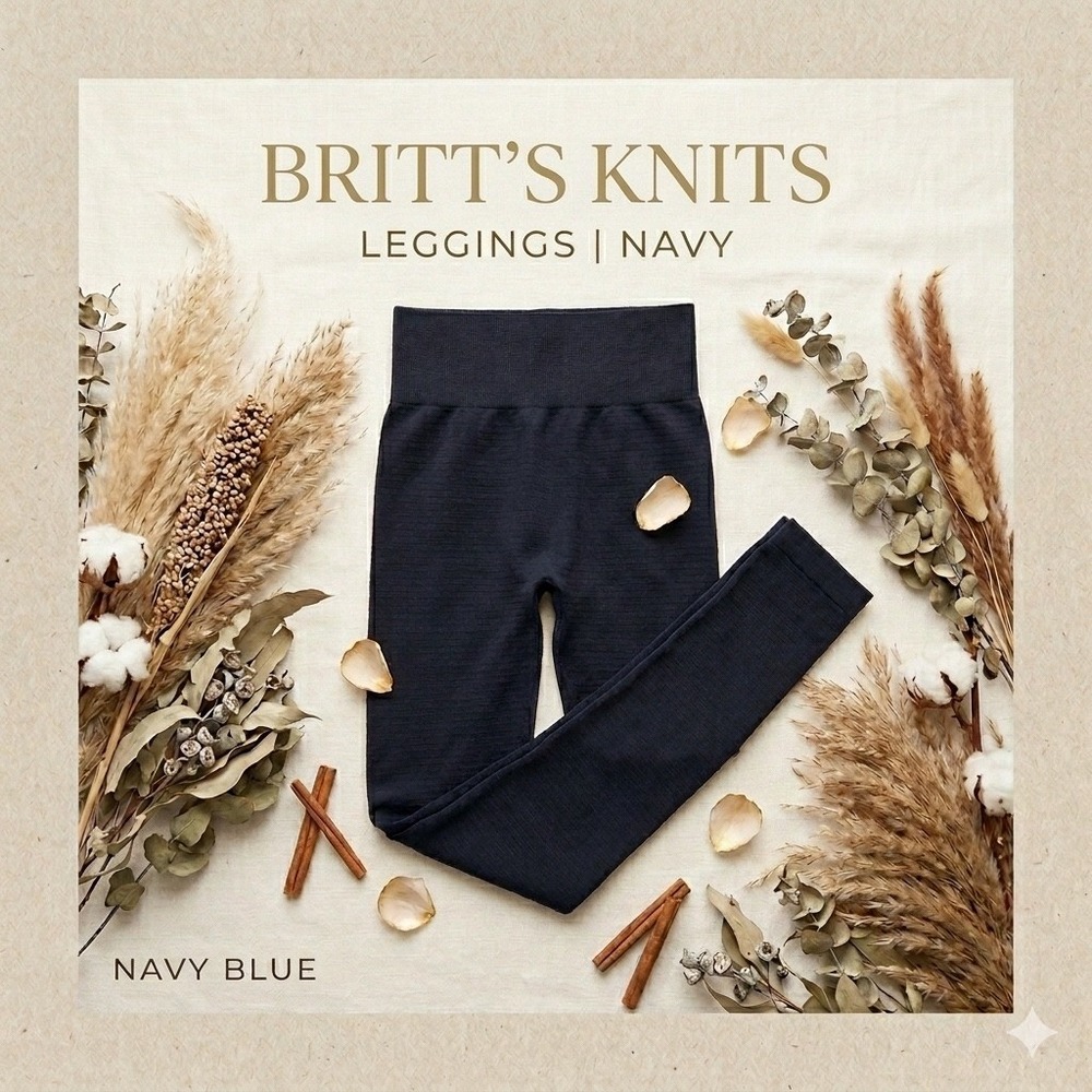 Britts Knits Navy High Rise Fleece Lined Leggings Women L/XL Everyday Comfort